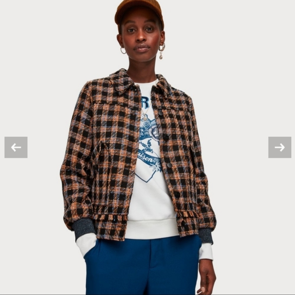 SCOTCH & SODA MAISON SCOTCH Cotton Blend Tweed Checked Trucker Jacket size M